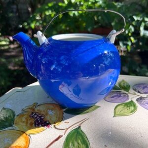 Unique Vintage Cobalt Blue Glass Teapot no lid, to use as decor/planter